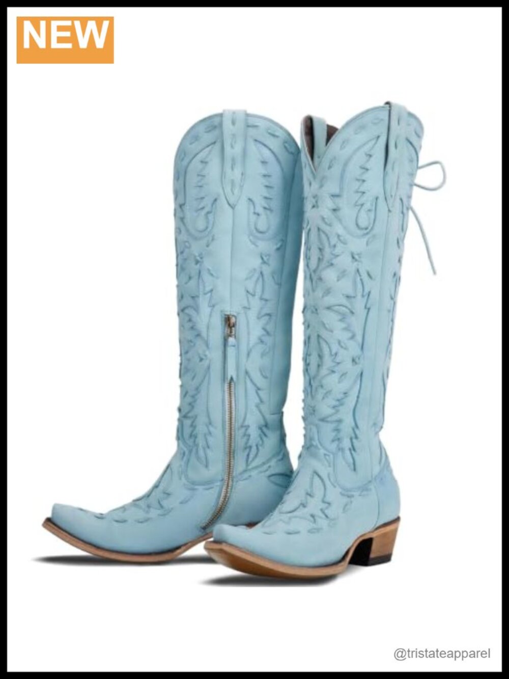 Women's Knee High Cowboy Boots, Pointed Toe Embroidered Faux Leather Chunky